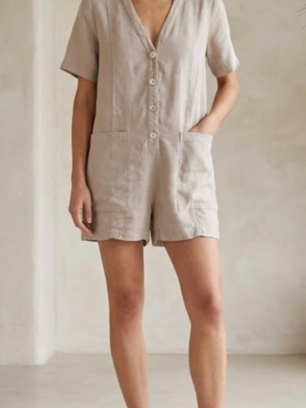 Zara khaki linen jumpsuit romper Women’s M